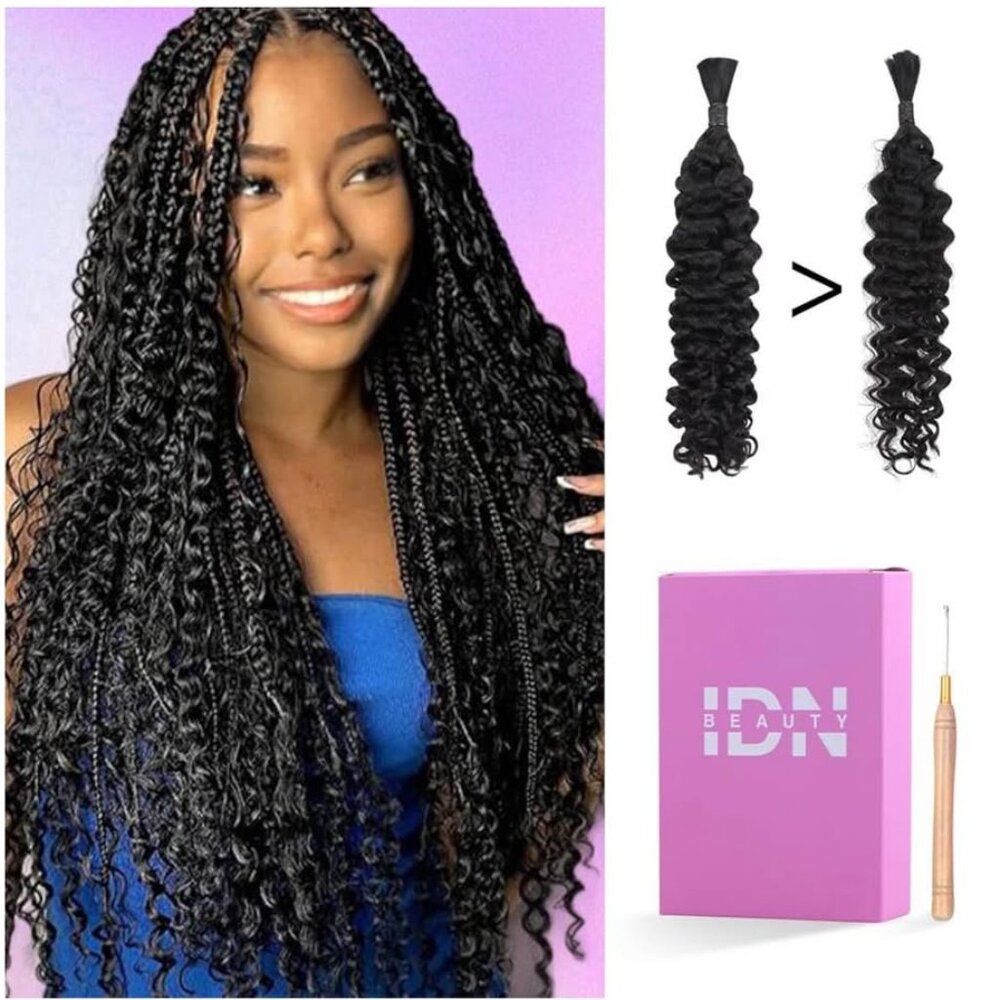 Human Braiding Hair 18, 16In 50g Bulk  Hair For Braiding Water Wave Natura Black